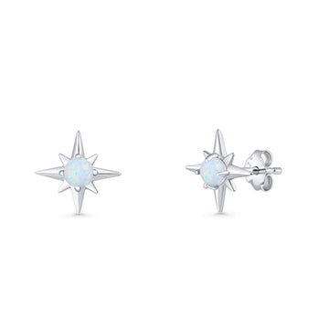 Minimalist 9.6mm Star Stud Earring Lab Created White Opal 925 Sterling Silver Wholesale
